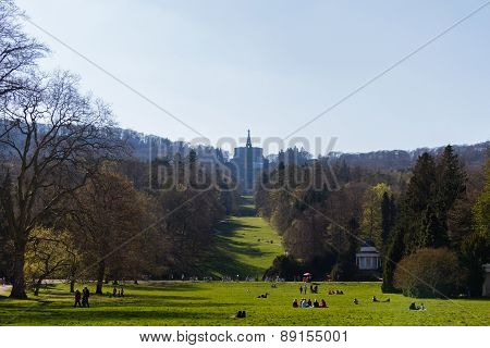 Mountain Park Wilhelmshoehe In Kassel With A View To The Herkules Monument