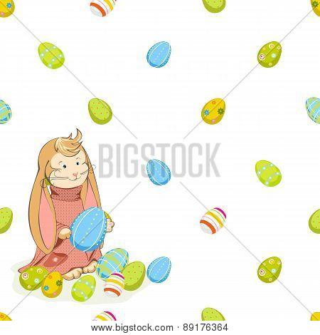 seamless background from the Easter Bunny and colored eggs