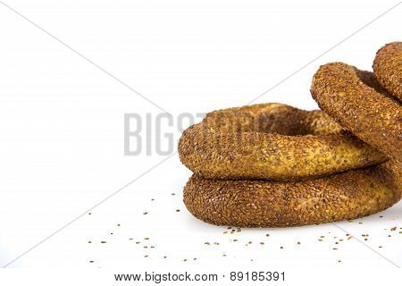 Turkish traditional breakfast bagel simit isolated on white background