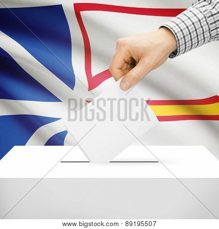 Voting Concept - Ballot Box With National Flag On Background - Newfoundland And Labrador