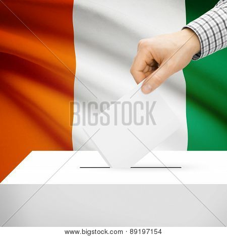 Voting Concept - Ballot Box With National Flag On Background - Cote D'ivoire - Ivory Coast