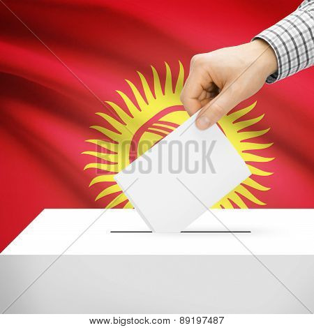 Voting Concept - Ballot Box With National Flag On Background - Kyrgyzstan