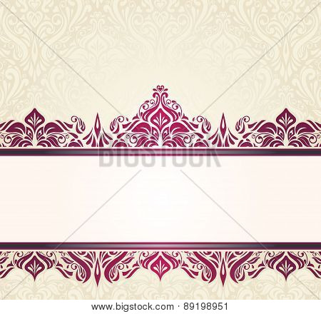 Ecru pale vintage invitation design with red ornaments
