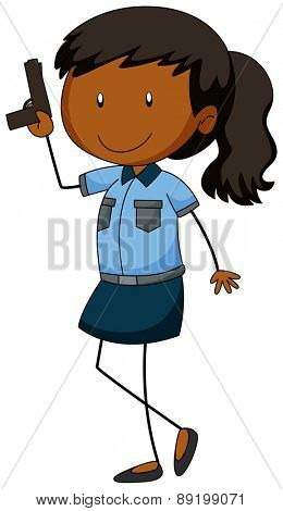 Close up policewoman in uniform with a gun