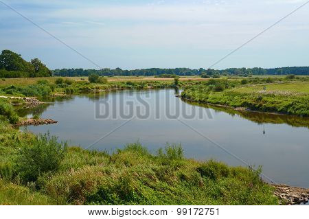 Meadow on the river Warta in summer