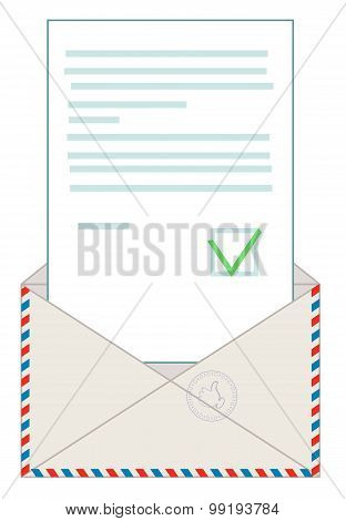 Vector illustration of open blank airmail envelope with rubber stamp