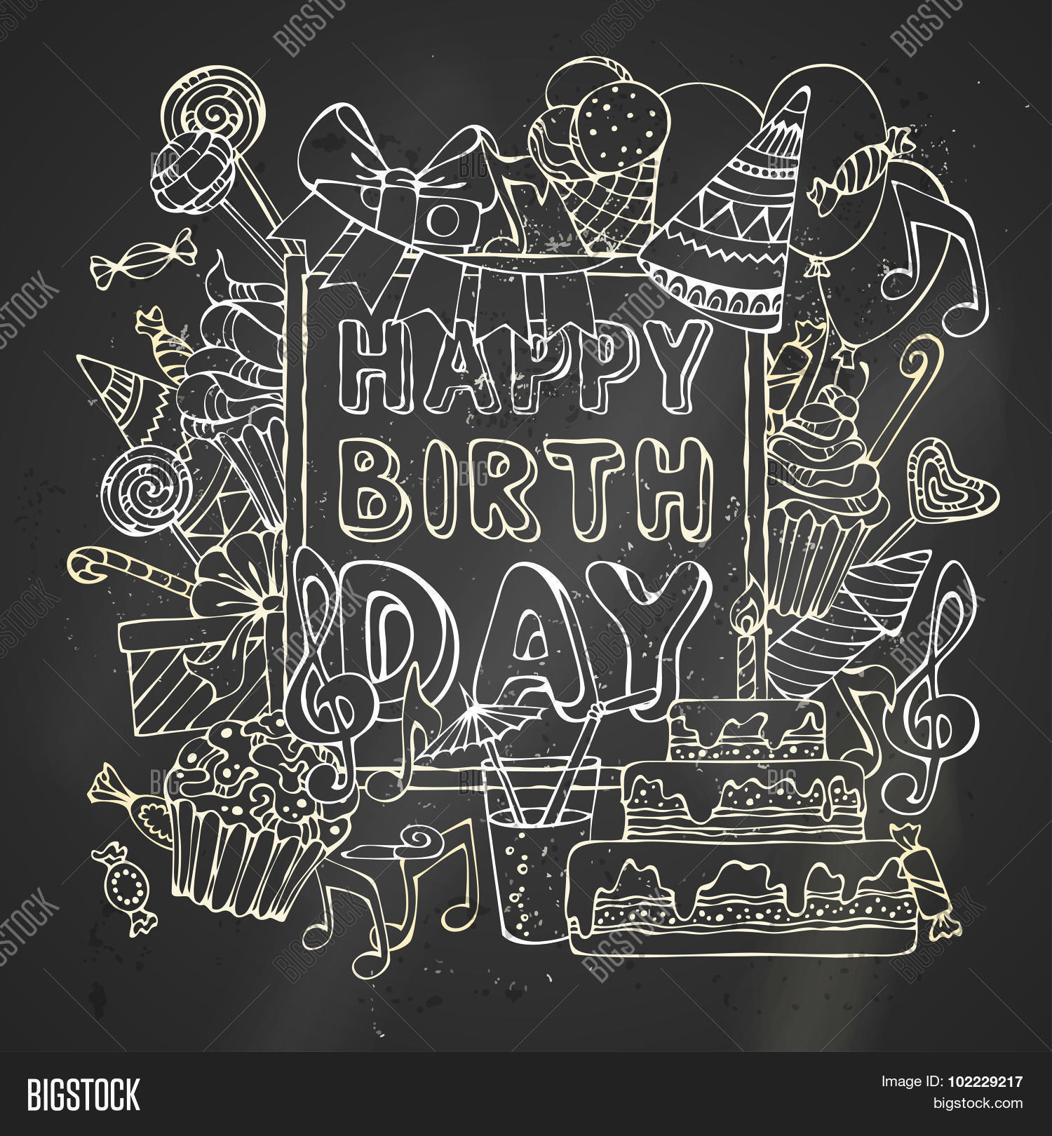 Chalk Happy Birthday Vector &amp; Photo (Free Trial) | Bigstock