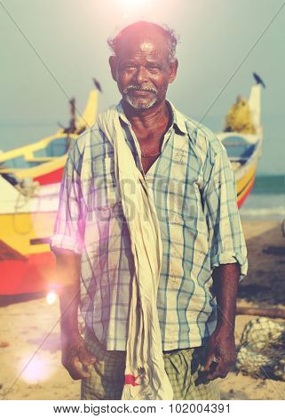Indian Fisherman Kerela India Solitude Tranquil Concept