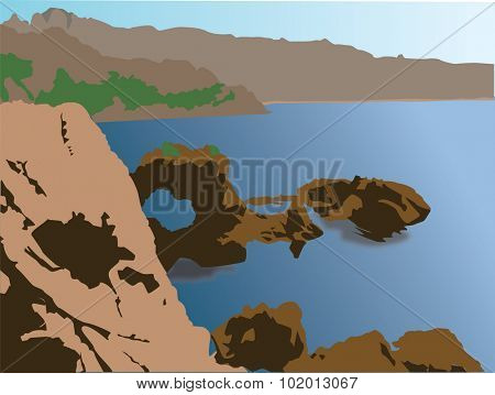 Great mountaintop panoramic view over the sea