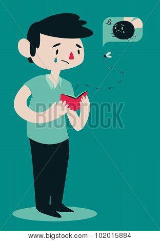 Sad Broken Man Opening Wallet