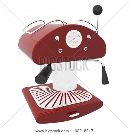Red and chrome espresso coffee machine, 3D illustration, isolated against a white background.