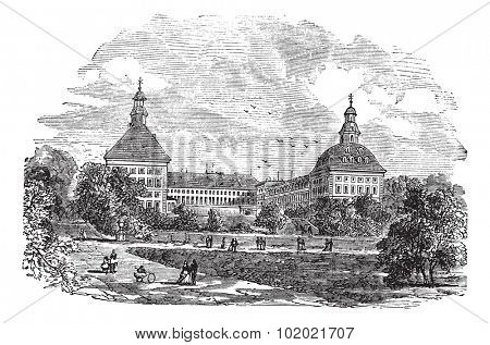 The ducal palace or Schloss Friedenstein or Friedenstein castle, in Gotha, Germany, during the 1890s, vintage engraving. Trousset encyclopedia (1886 - 1891).