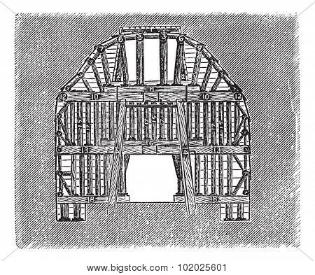 Wooden Tunnel Design, vintage engraved illustration. Trousset encyclopedia (1886 - 1891).