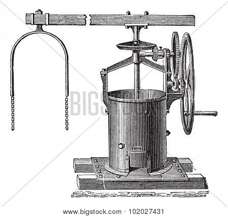 Old engraved illustration of mixer for the preparation of mortar. Industrial encyclopedia E.-O. Lami - 1875.