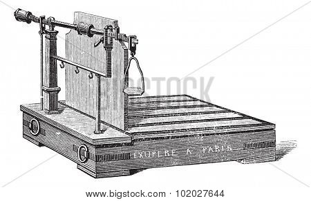 Old engraved illustration of Steelyard balance or steelyard isolated on a white background. Industrial encyclopedia E.-O. Lami - 1875.