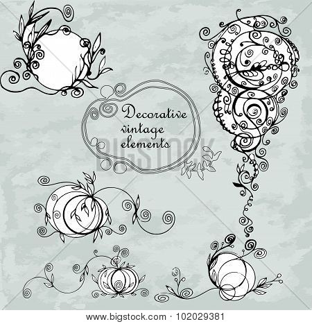 vector hand drawing vintage decorative floral elements for invitation cards, wedding, scrapbooking d