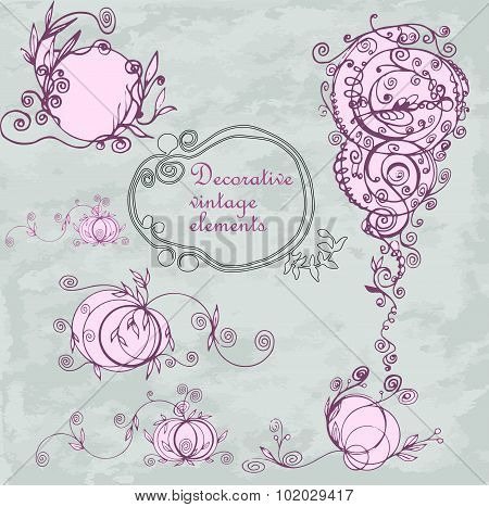 vector hand drawing vintage decorative floral elements for invitation cards, wedding, scrapbooking d