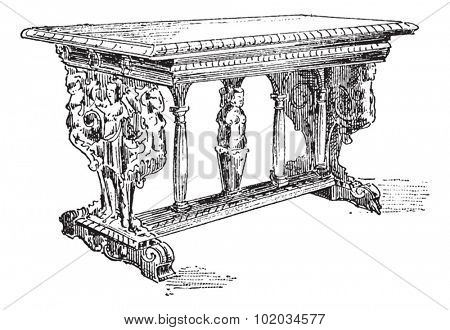 Old engraved illustration of Table of sixteenth century. Dictionary of words and things - Larive and Fleury
