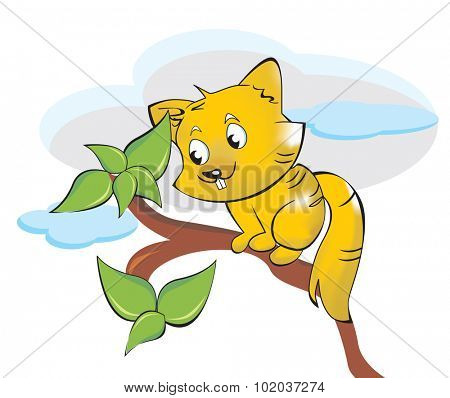 Squirrel or Sciuridae, Cute and Yellow, on a Tree Branch, vector illustration