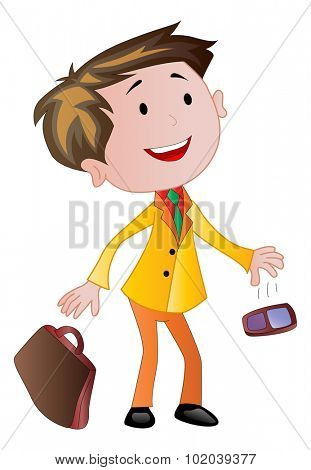 Businessman with Briefcase and Cellphone, vector illustration