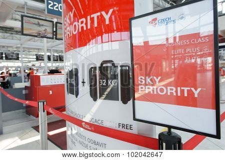 PRAGUE, CZECH REPUBLIC - AUGUST 04, 2015: airport of Prague interior. International airport of Prague is major airport of Czech Republic