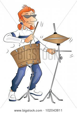 Vector illustration of rockstar playing a drumset.