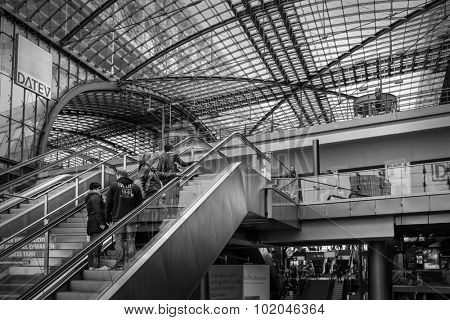 BERLIN, Germany - MARCH 28, 2015: Main train stantion in Berlin -  Hauptbahnhof is one of modern stantion in Europe.