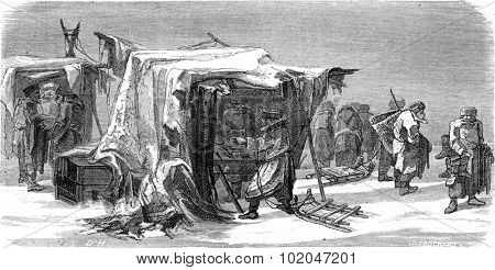 A market in Livonia, vintage engraved illustration. Le Tour du Monde, Travel Journal, (1865).