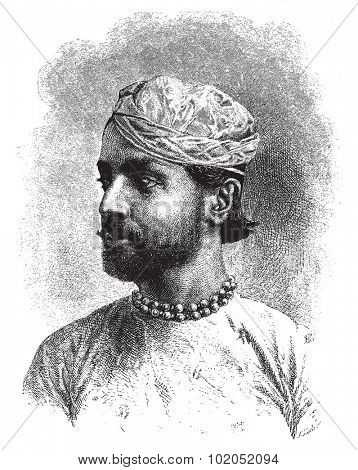 Sheodan Sing Maharao Raja Ulwur, vintage engraved illustration. Le Tour du Monde, Travel Journal, (1872).