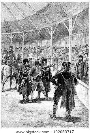 Voila! Ortik said, vintage engraved illustration. Jules Verne Cesar Cascabel, 1890.