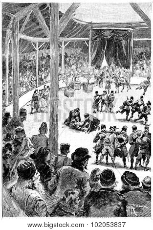 Suddenly a squad of Cossacks burst, vintage engraved illustration. Jules Verne Cesar Cascabel, 1890.
