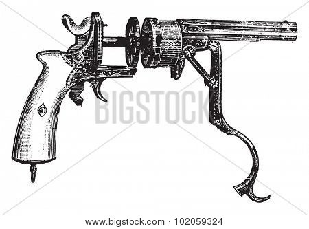 Revolver Galand, vintage engraved illustration. Industrial encyclopedia E.-O. Lami - 1875. 