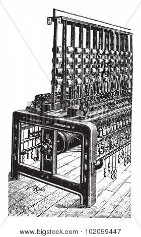Twisting machine wing, vintage engraved illustration. Industrial encyclopedia E.-O. Lami - 1875. 