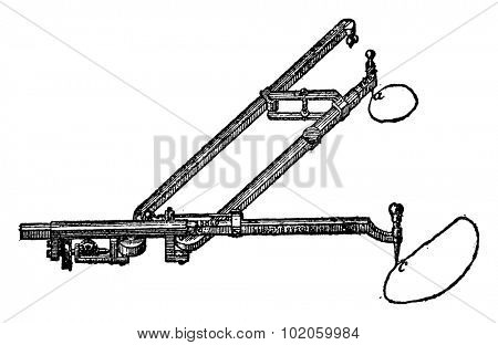 Planimeter amplifier for measuring small areas., vintage engraved illustration. Industrial encyclopedia E.-O. Lami - 1875.