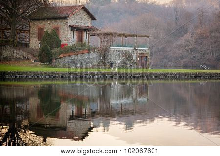 Stone Cottage On Sirio Lake, Brown Colors, Peaceful Atmosphere
