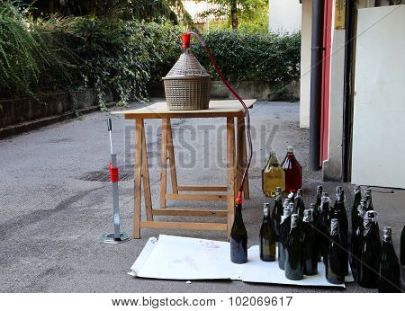 Bottling And Decanting Of Wine From The Carboy Bottles