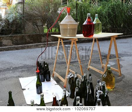 Bottling And Decanting Of Wine From The Carboy Bottles