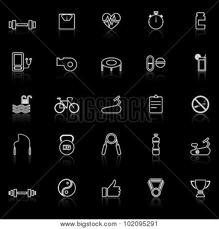 Fitness Line Icons With Reflect On Black Background