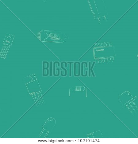 Seamless background with electronic components icons