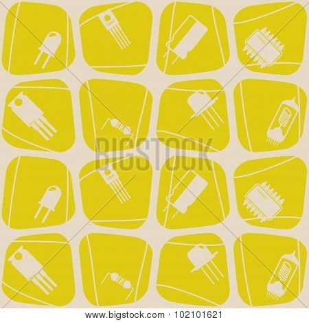 Seamless background with electronic components icons