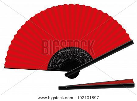 Hand Fan Open Closed Red Black