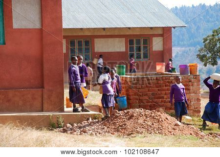 The Middle School Students During African students in the school yard average
