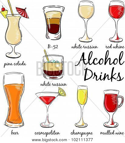 Classic Cocktails. Hand Drawn Illustration