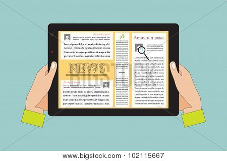 Tablet Computer With News. Vector Illustration.