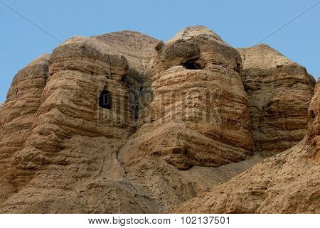 The landscape of Qumran caves in the Judaean Desert Israel.