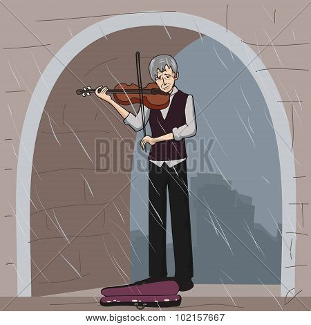 Old Street Musician Playing Violin