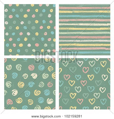 Hand Drawn Set Of Four Seamless Patterns