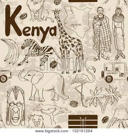 Sketch Kenya Seamless Pattern.