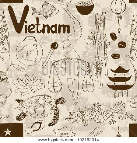 Sketch Vietnam Seamless Pattern