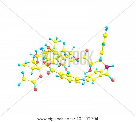 Paclitaxel is a mitotic inhibitor used in cancer chemotherapy. It and docetaxel represent the taxane family of drugs. Paclitaxel was discovered in 1962. 3d illustration